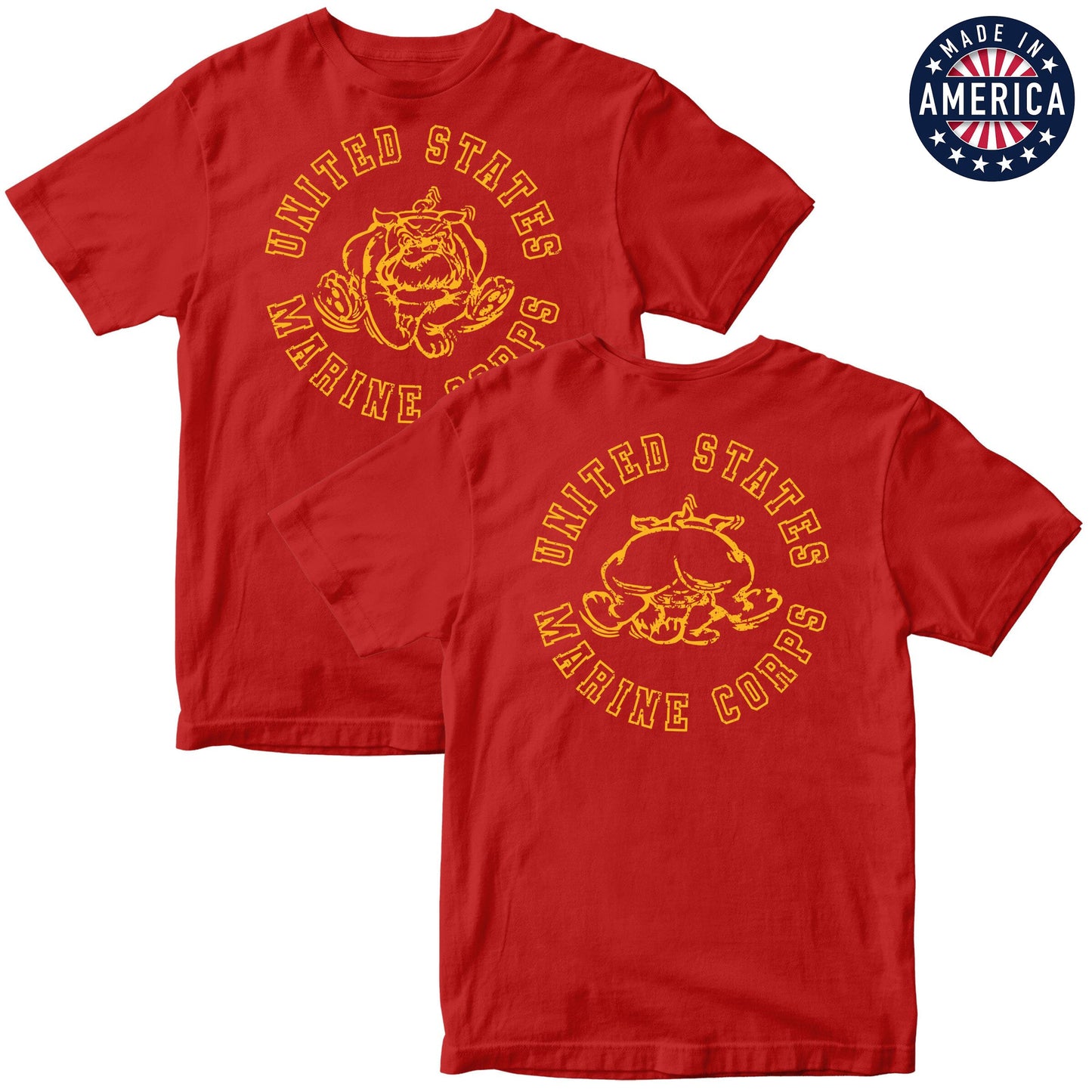 USA Gold Vintage Bulldog 2-Sided Red Tee