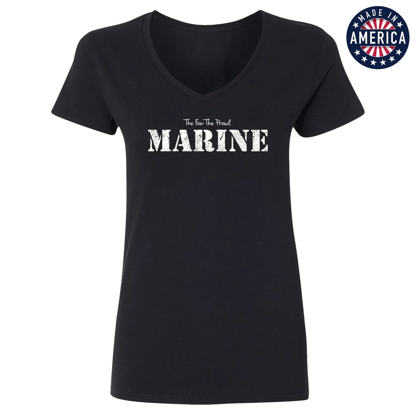 USA The Few The Proud Marine Women's Black V-Neck Tee