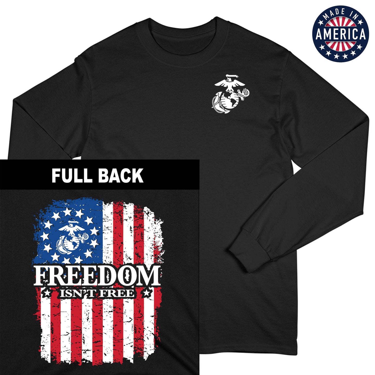 USA Freedom Isn't Free 2-Sided Black Long Sleeve Tee