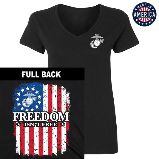 USA Freedom Isn't Free 2-Sided Women's Black V-Neck Tee