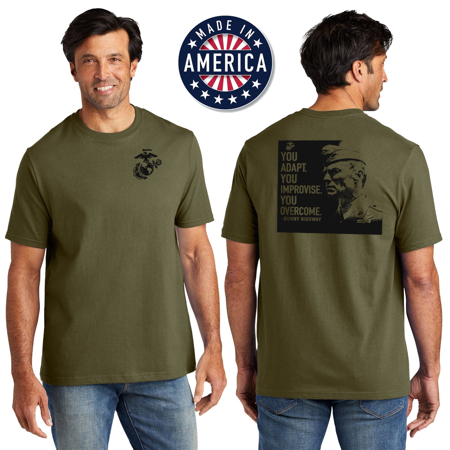 USA Gunny Highway Quote 2-Sided OD Green Tee