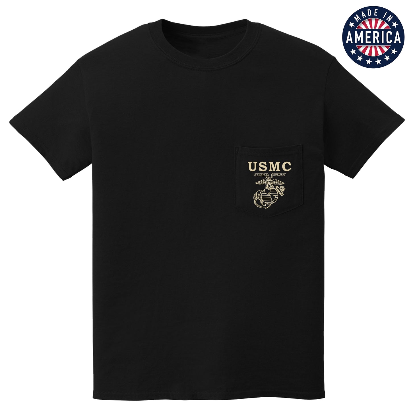 USA Old School Sand Chest Seal Black Pocket Tee