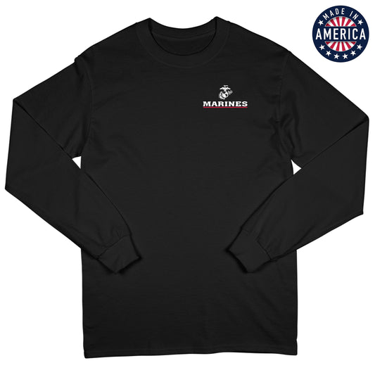 USA Marines Red Line Black Long Sleeve Tee