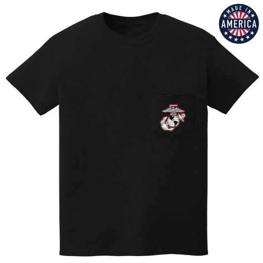 USA Red Outline EGA Black Pocket Tee