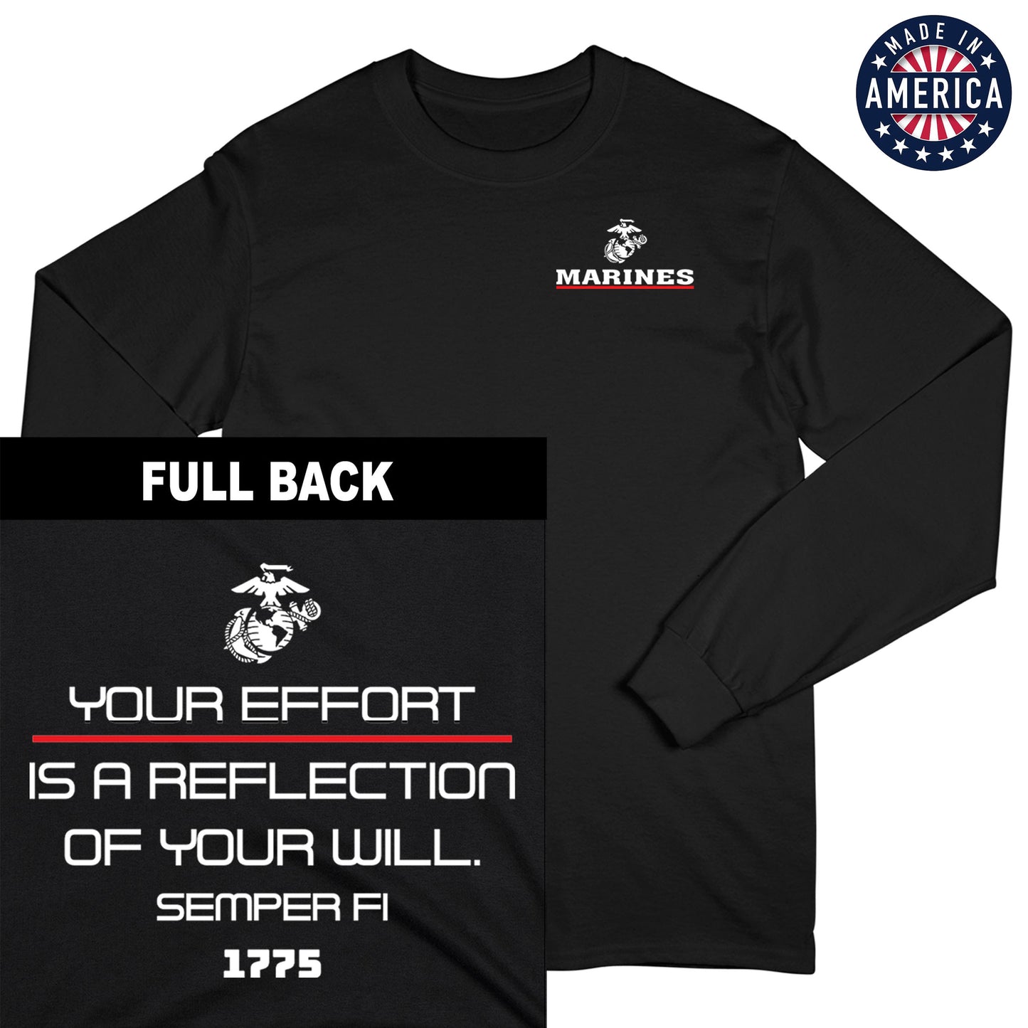 USA Reflection of Will 2-Sided Black Long Sleeve Tee