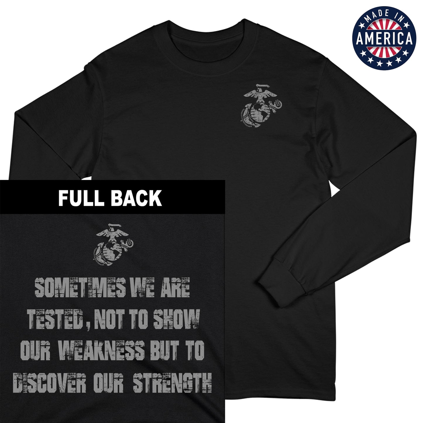 USA Discover Strength 2-Sided  Black Long Sleeve Tee