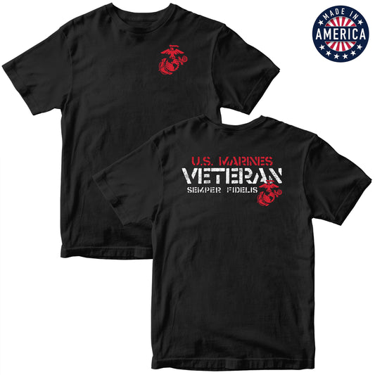 USA U.S. Marines Veteran 2-Sided Black Tee