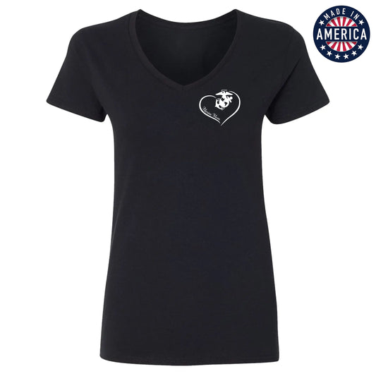 USA Marine Mom Chest Seal Women's Black V-Neck Tee