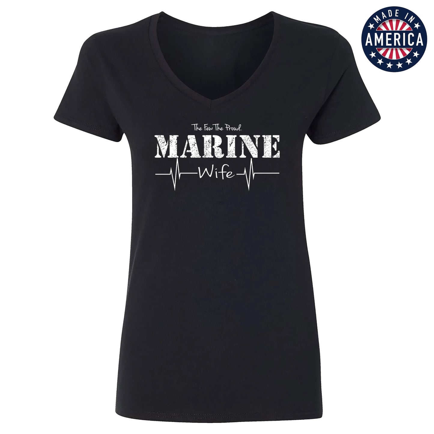 USA Marine Wife Women's Black V-Neck Tee